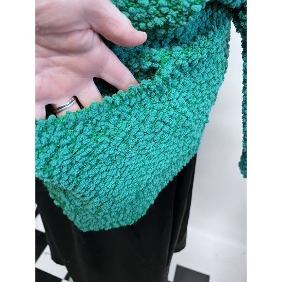 Umgee Open Front Cardigan Sweater Kelly Green Large Popcorn Knit Pockets Holiday - Picture 4 of 7